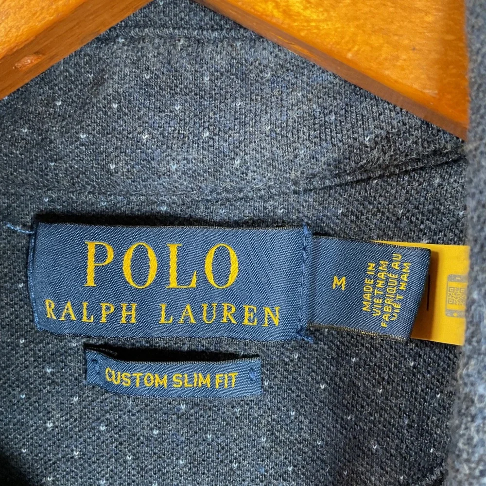 Polo Ralph Lauren Polo Shirt Mens Medium Blue‎ Custom Slim Fit Pindot